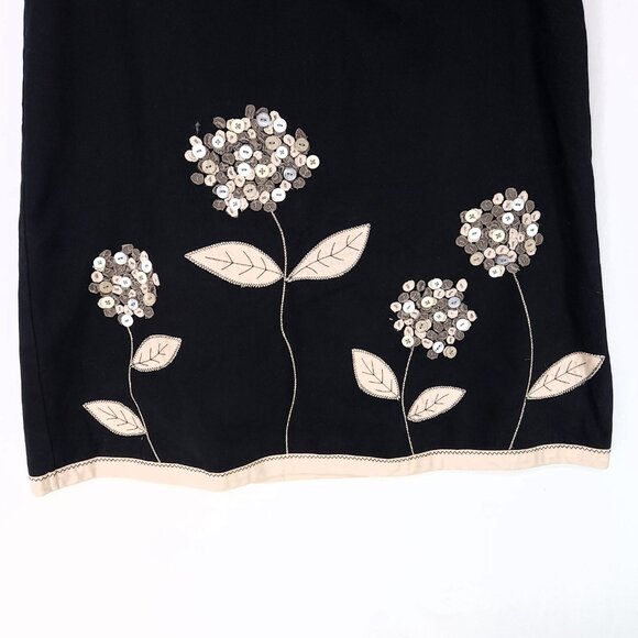 Boden A-Line Skirt 10UK (6US) Applique Button Flowers Detail Black Beige Trim - Picture 9 of 12
